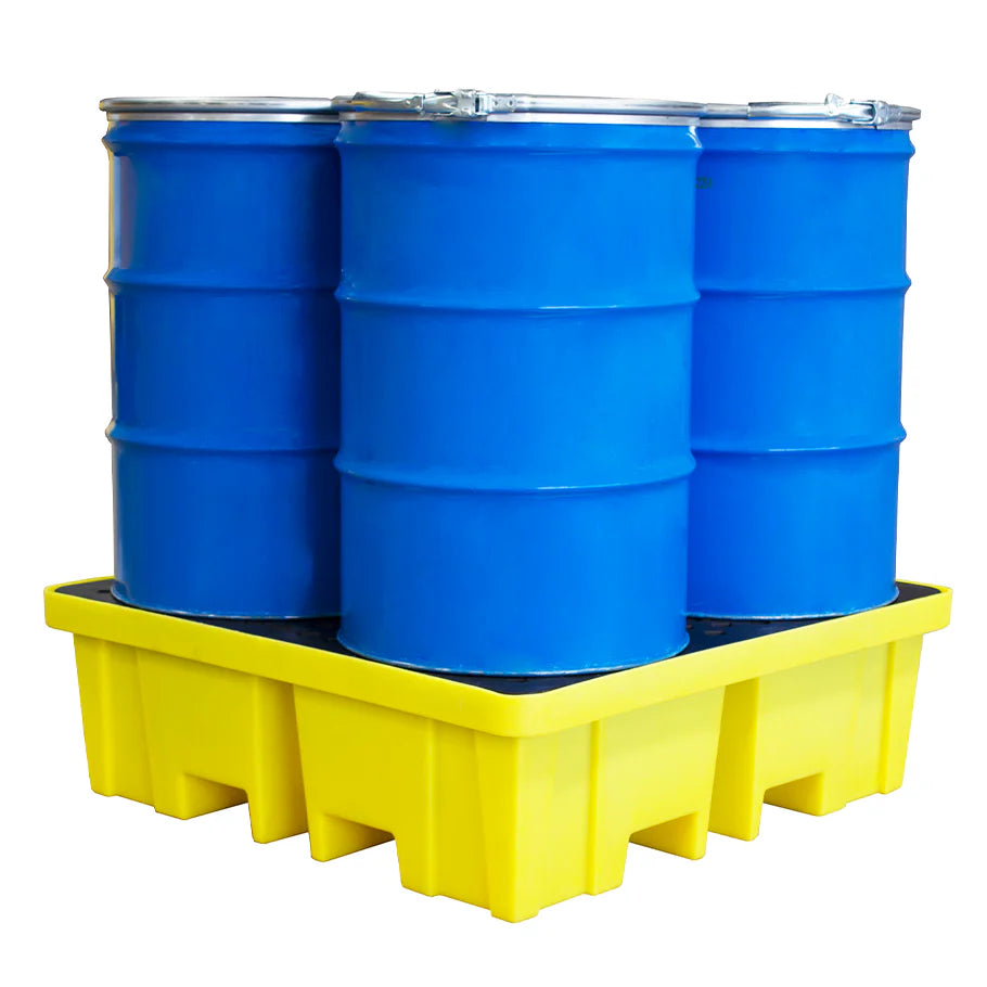 4 Drum Spill Pallet with grid - 4 way FLT access (For 4 x 205ltr Drums)