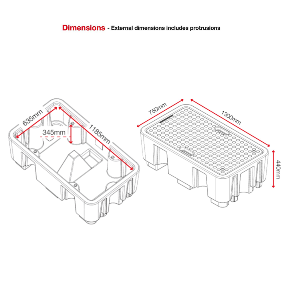 2 x 205L Drum Sump Pallet - Armorgard DrumBank DBP2