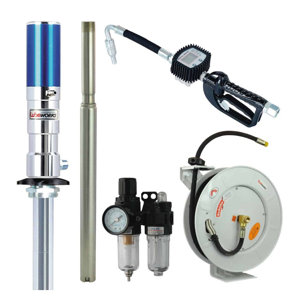 3:1 Air Operated Oil Pump and Air Regulator with 15m Hose Reel & Digital Nozzle
